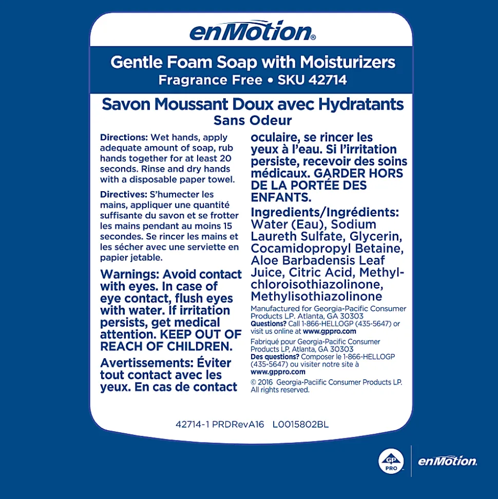 enMotion® Gen2 Moisturizing Foam Hand Soap Refills, Dye & Fragrance Free, 1200 mL (40.58 Oz), 2 Bottles per Case