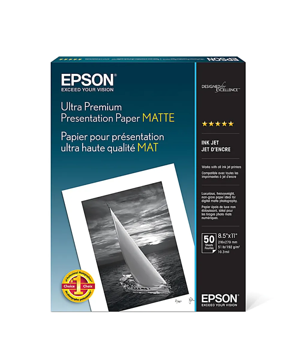 Epson® Archival Matte Photo Paper, Letter Size (8 1/2" x 11"), 51 Lb, Pack Of 50 Sheets, # S041341