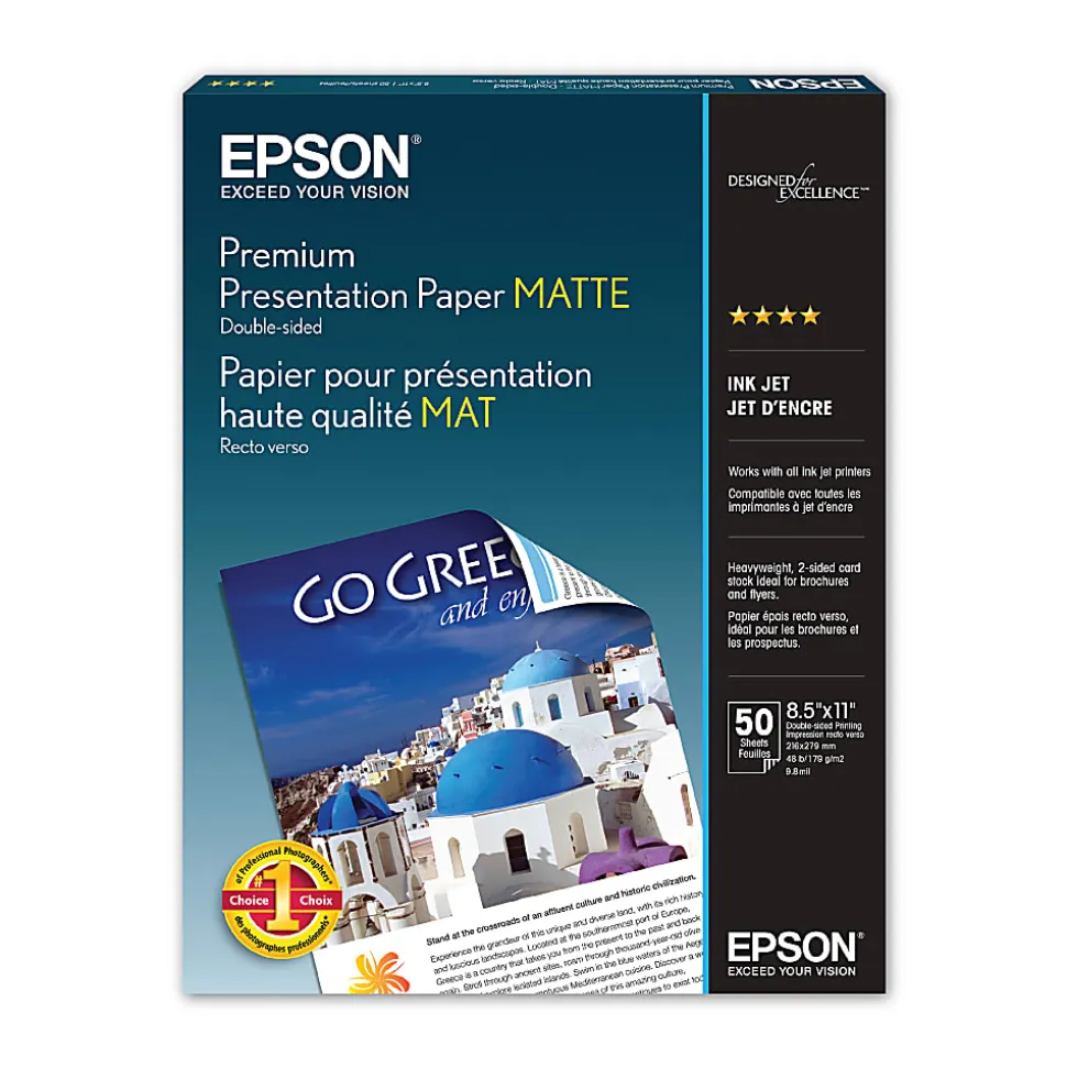 Epson® Double-Sided Premium Presentation And Photo Paper, Letter Size (8 1/2" x 11"), Pack Of 50 Sheets, 47 Lb, Matte White