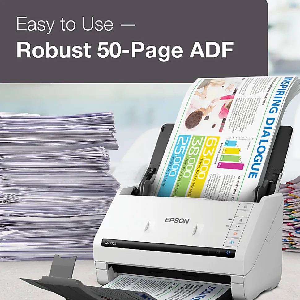 Epson DS-530 II Large Format ADF Scanner, 600 dpi Optical, B11B261202