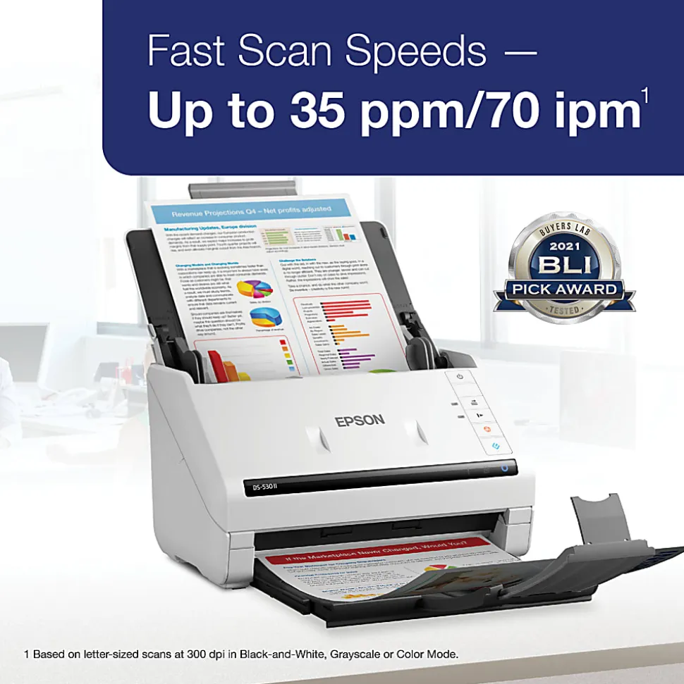 Epson DS-530 II Large Format ADF Scanner, 600 dpi Optical, B11B261202