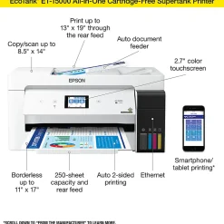 EpsonĀ® EcoTank ET-15000 Supertank Wide-Format InkJet All-In-One Color Printer