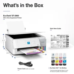 Epson EcoTank ET-2900 Wireless All-in-One Color Supertank Printer, Up To 3 Years Of Ink, Refillable Tanks, White, C11CL63202