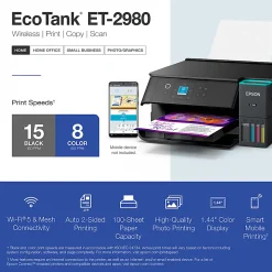 Epson EcoTank ET-2980 Wireless All-in-One Color Supertank Printer, Black