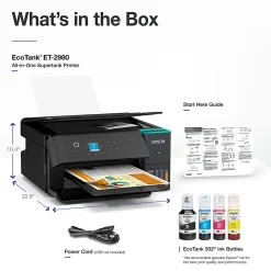 Epson EcoTank ET-2980 Wireless All-in-One Color Supertank Printer, Black