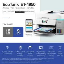 Epson EcoTank ET-4950 Wireless All-in-One Color Supertank Printer – White