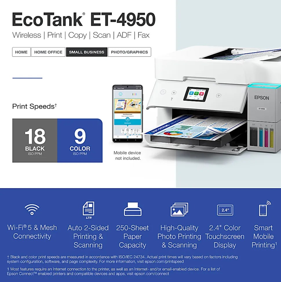 Epson EcoTank ET-4950 Wireless All-in-One Color Supertank Printer – White
