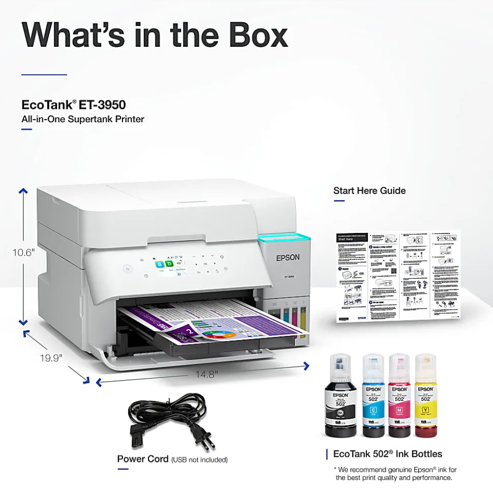 Epson EcoTank ET-3950 Wireless All-in-One Color Supertank Printer – White