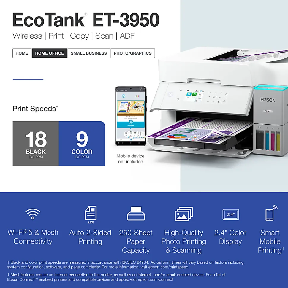 Epson EcoTank ET-3950 Wireless All-in-One Color Supertank Printer – White