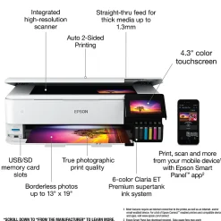 Epson® EcoTank® Photo ET-8550 SuperTank® Wide-Format Wireless Inkjet All-In-One Color Printer