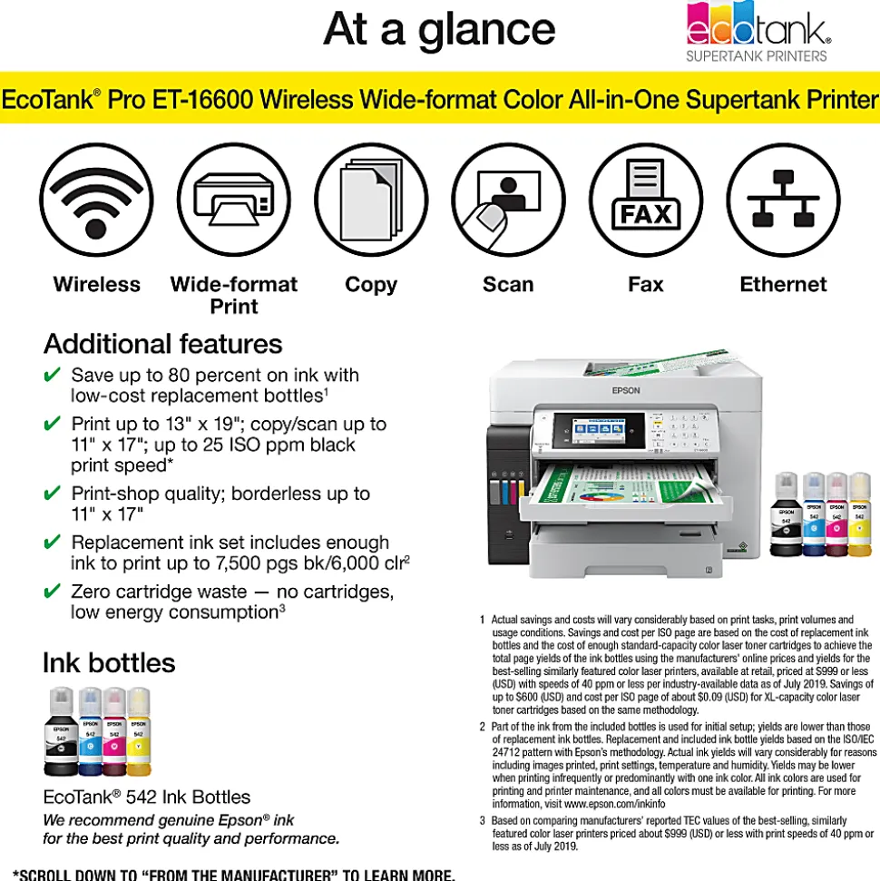 Epson® EcoTank® Pro ET-16600 SuperTank® Wide-Format Color Inkjet All-In-One Printer