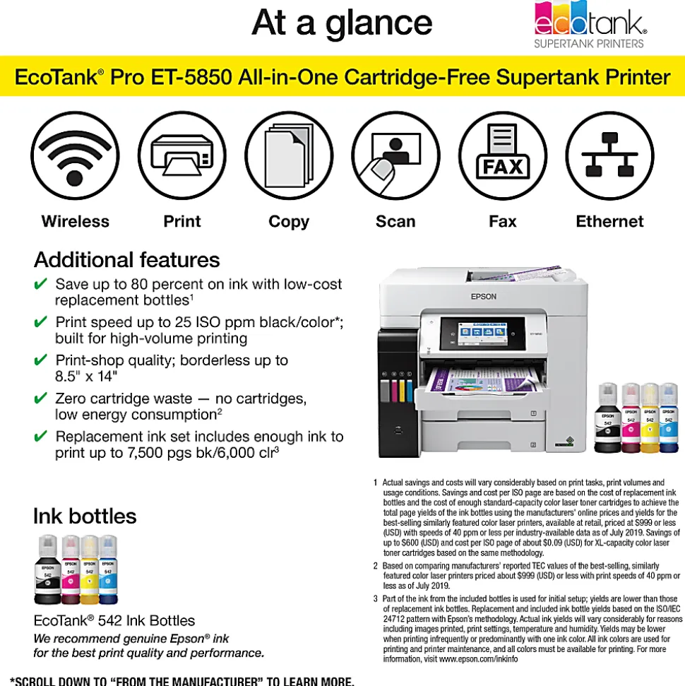 Epson® EcoTank® Pro ET-5850 SuperTank® Wireless Inkjet All-In-One Color Printer