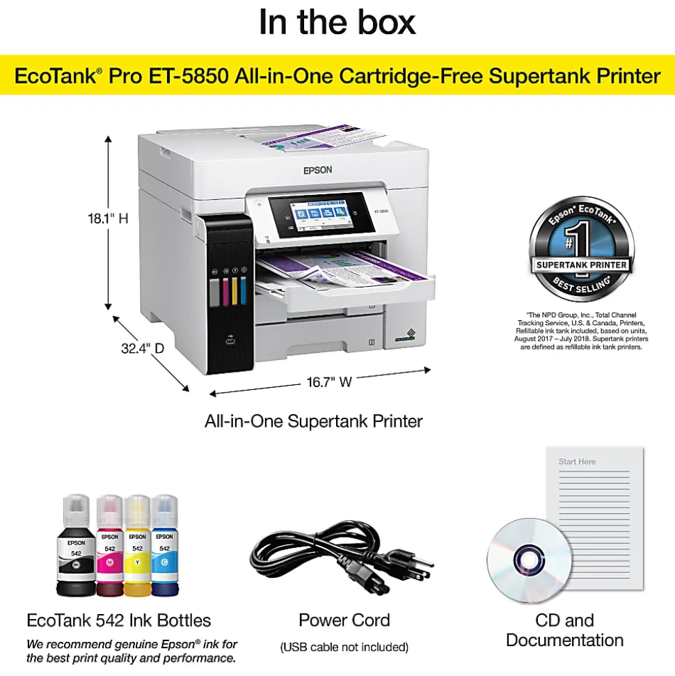 Epson® EcoTank® Pro ET-5850 SuperTank® Wireless Inkjet All-In-One Color Printer