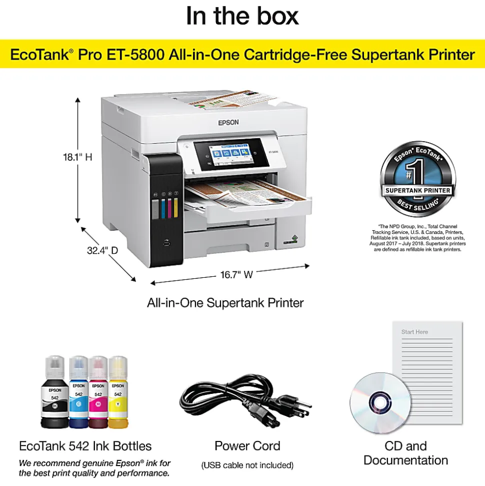 Epson® EcoTank® Pro ET-5800 Wireless Inkjet All-In-One Color Printer