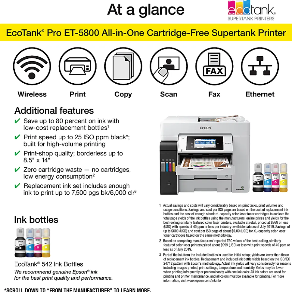 Epson® EcoTank® Pro ET-5800 Wireless Inkjet All-In-One Color Printer