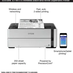 Epson® EcoTank® SuperTank® ET-M1170 Wireless Inkjet Monochrome Printer
