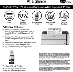 Epson® EcoTank® SuperTank® ET-M1170 Wireless Inkjet Monochrome Printer