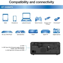 Epson® EF-100 Mini-Laser HD Widescreen 3LCD Streaming Projector With Android TV, V11H914320