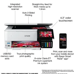 Epson® ET-8500 Wireless All-In-One Color Inkjet Printer