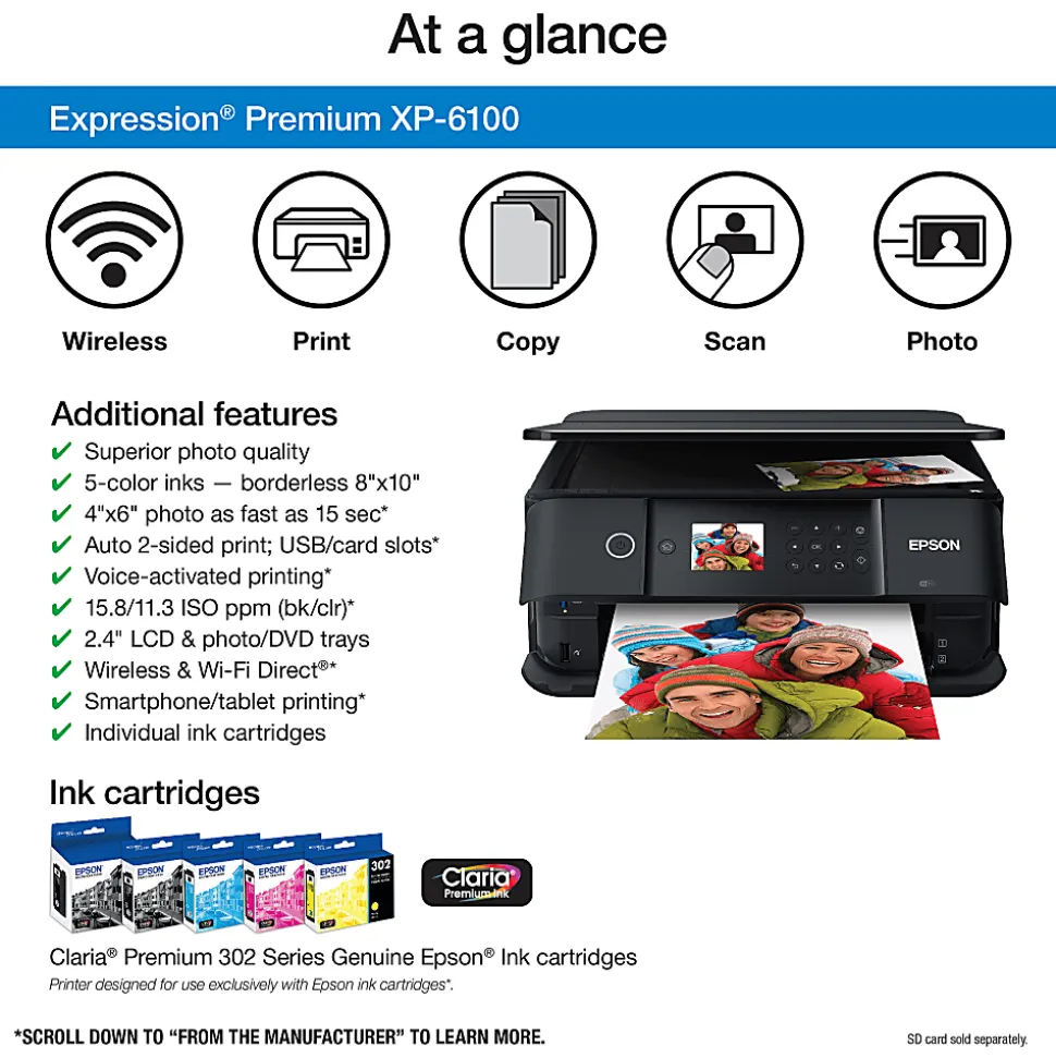 Epson® Expression® Premium XP-6100 Wireless Inkjet All-In-One Color Printer