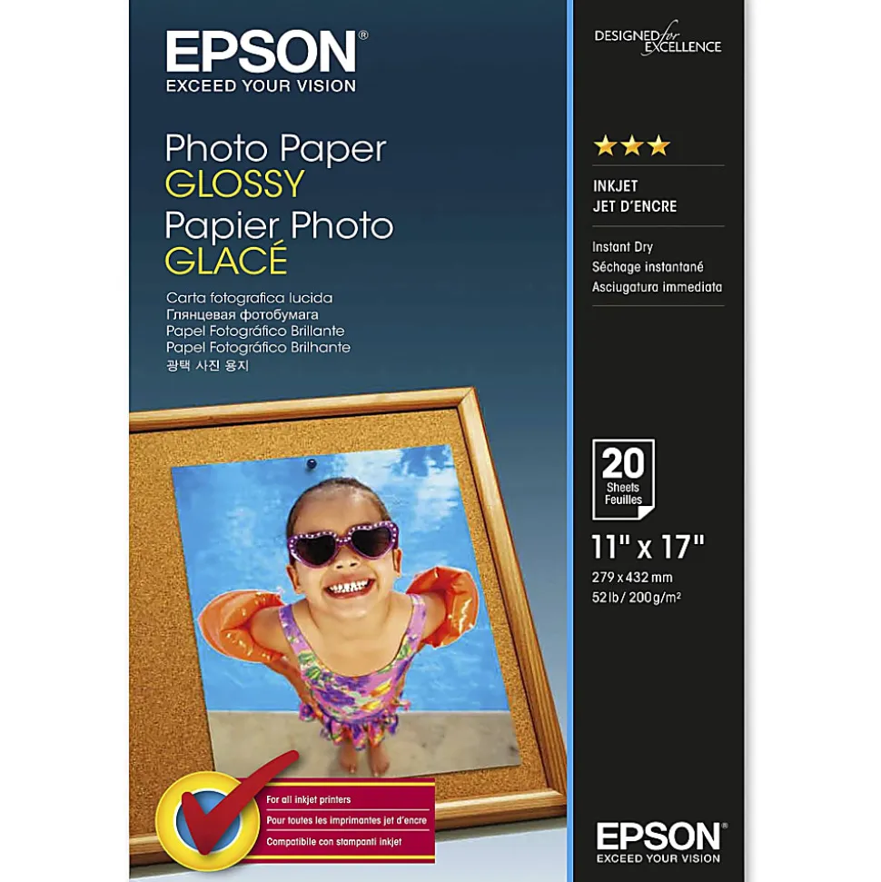 Epson® Glossy Photo Paper, Ledger Size (11" x 17)", Pack Of 20 Sheets
