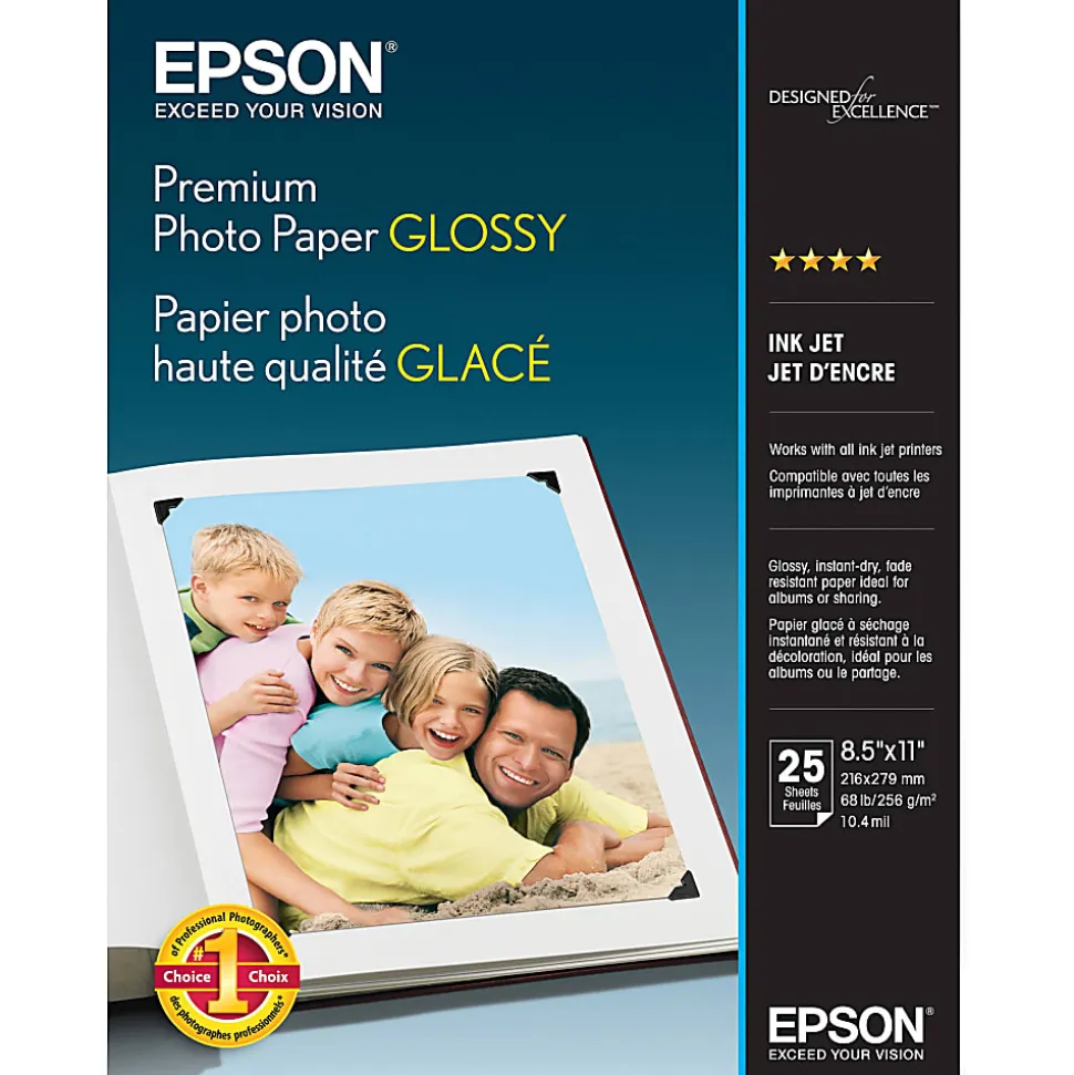 Epson® Glossy Premium Photo Paper, Letter Size (8 1/2" x 11"), Ream Of 35