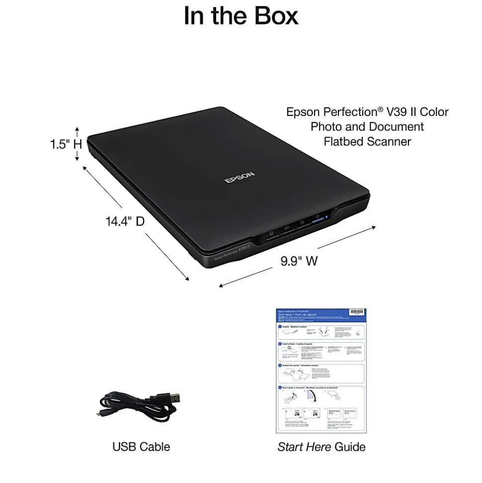 Epson® Perfection V39 II Color Photo And Document Flatbed Scanner, Black, B11B268201
