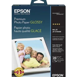Epson® Premium Glossy Photo Paper, 5" x 7", 68 Lb, Pack Of 20 Sheets