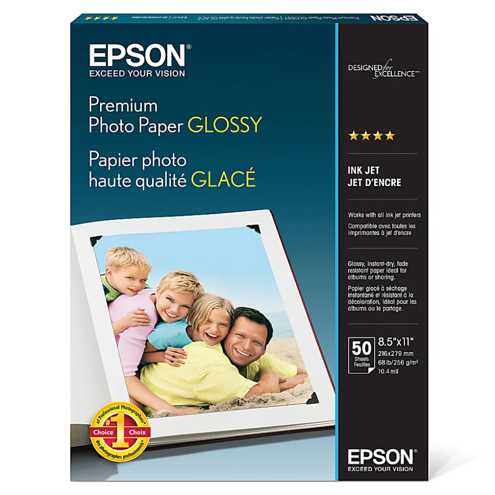 Epson® Premium Glossy Photo Paper, Letter Size (8 1/2" x 11"), Pack Of 50 Sheets