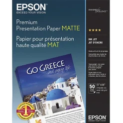 Epson® Premium Presentation Inkjet Paper, 1 Ream, Matte, White, Legal Size (11" x 14"), Ream Of 50 Sheets, 44 Lb, 97 Brightness
