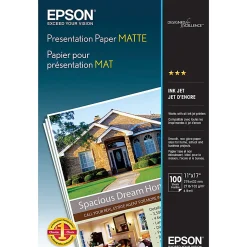 Epson® Presentation Paper, Matte White, Ledger (11" x 17"), 100 Sheets Per Pack, 27 Lb, 90 Brightness