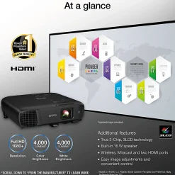 Epson® Pro EX9240 1080p FHD 3LCD Wireless Projector With Miracast, V11H978020