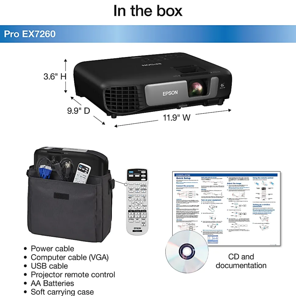 Epson® Pro EX7260 Wireless WXGA 3LCD Projector, V11H845020