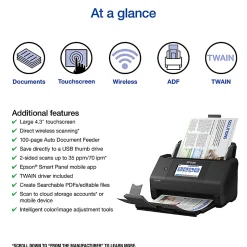 Epson® WorkForce® ES-580W Wireless Duplex Touchscreen Desktop Color Document Scanner with Auto Document Feeder