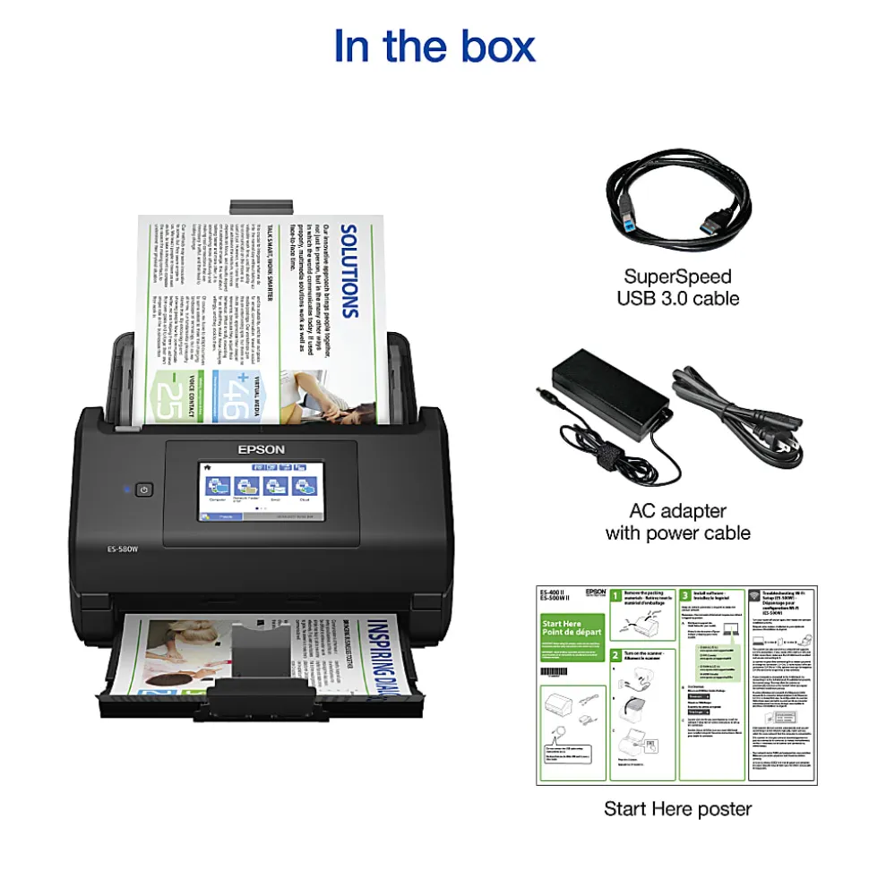Epson® WorkForce® ES-580W Wireless Duplex Touchscreen Desktop Color Document Scanner with Auto Document Feeder