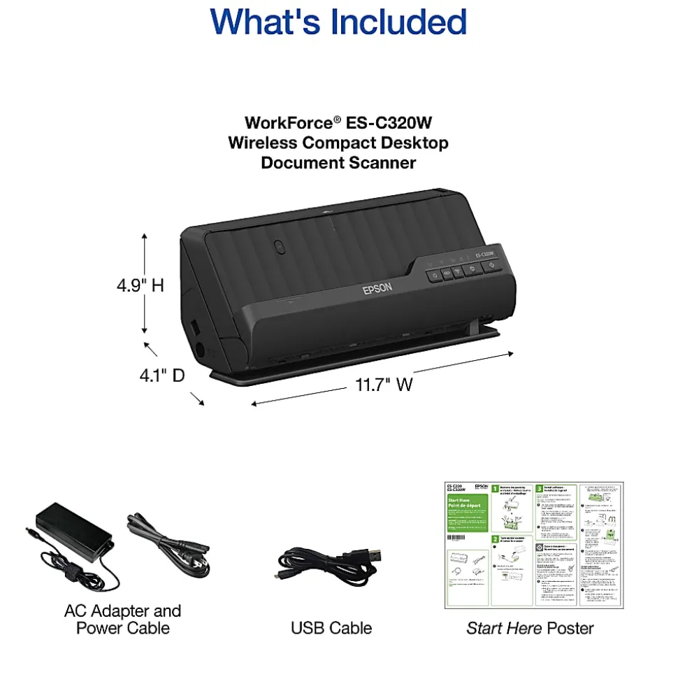Epson WorkForce® Wireless Compact Desktop Document Scanner, ES-C320W
