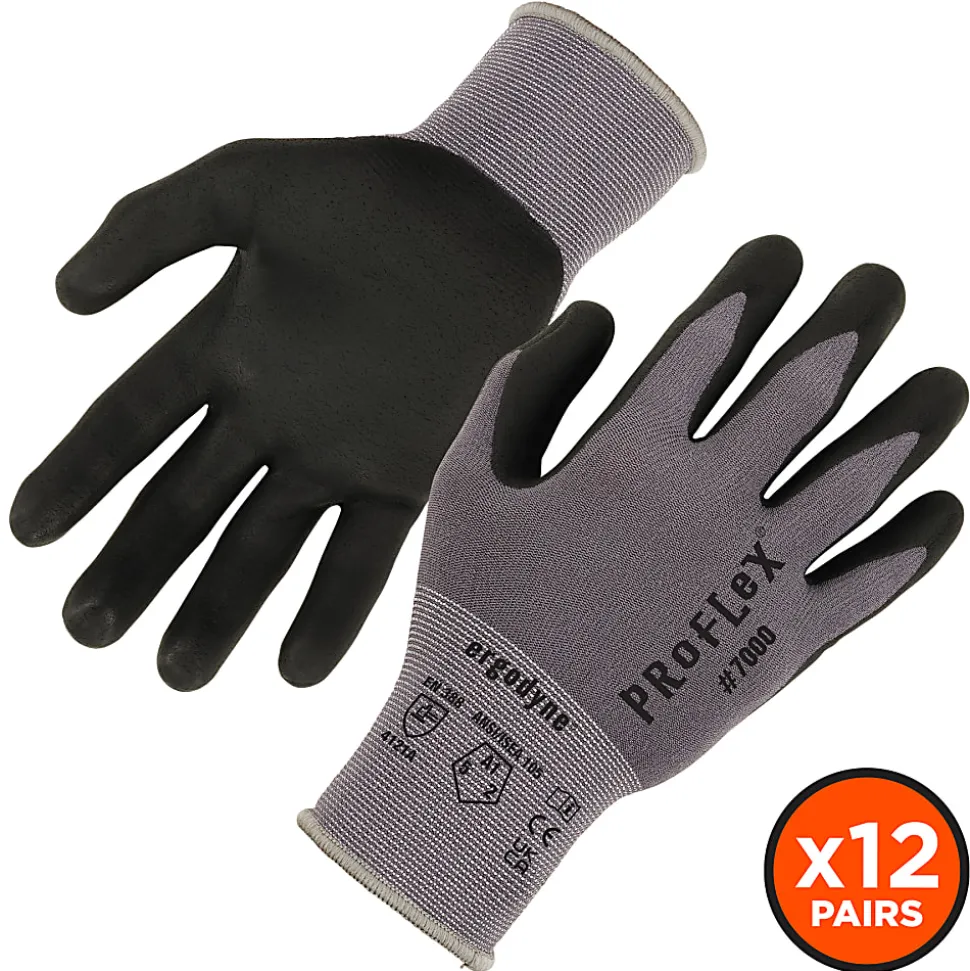 Ergodyne Proflex 7000-12PR Nitrile-Coated Cut-Resistant Gloves, Gray, Large, Set Of 12 Pairs