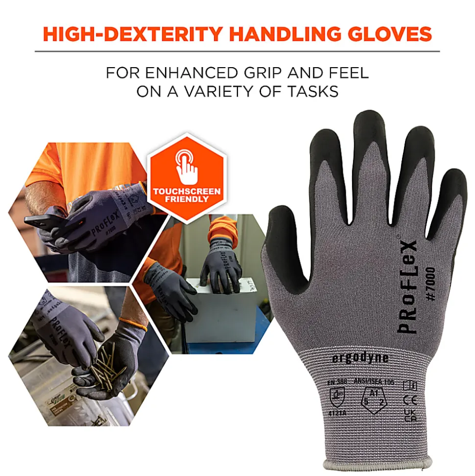 Ergodyne Proflex 7000-12PR Nitrile-Coated Cut-Resistant Gloves, Gray, Large, Set Of 12 Pairs