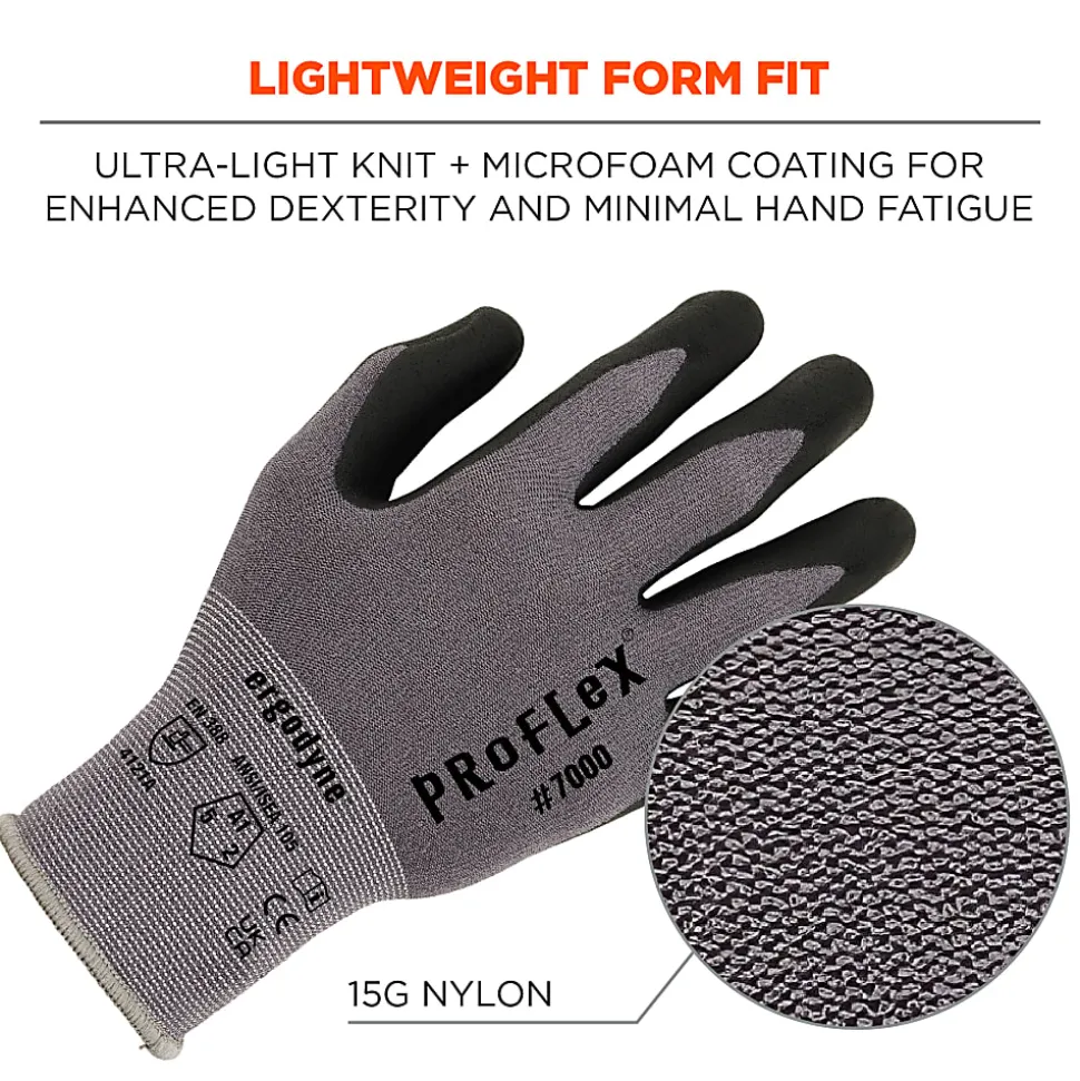 Ergodyne Proflex 7000-12PR Nitrile-Coated Cut-Resistant Gloves, Gray, Large, Set Of 12 Pairs