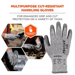 Ergodyne Proflex 7030-12PR PU-Coated Cut-Resistant Gloves, Large, Gray, Set Of 12 Pairs