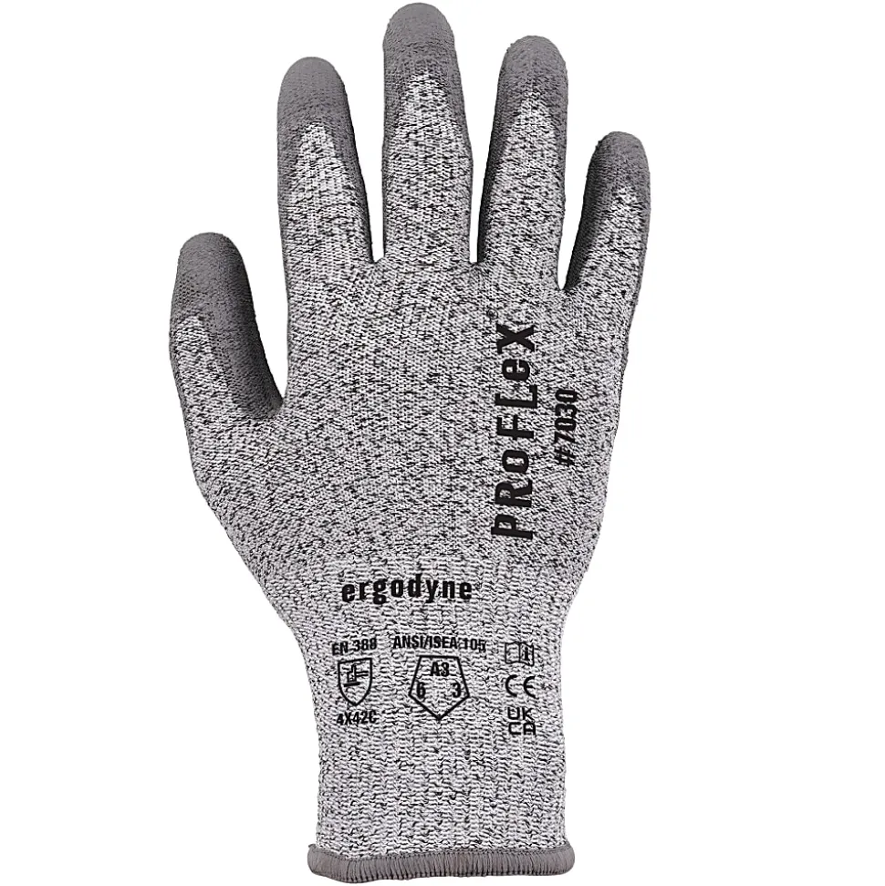 Ergodyne Proflex 7030-12PR PU-Coated Cut-Resistant Gloves, Large, Gray, Set Of 12 Pairs