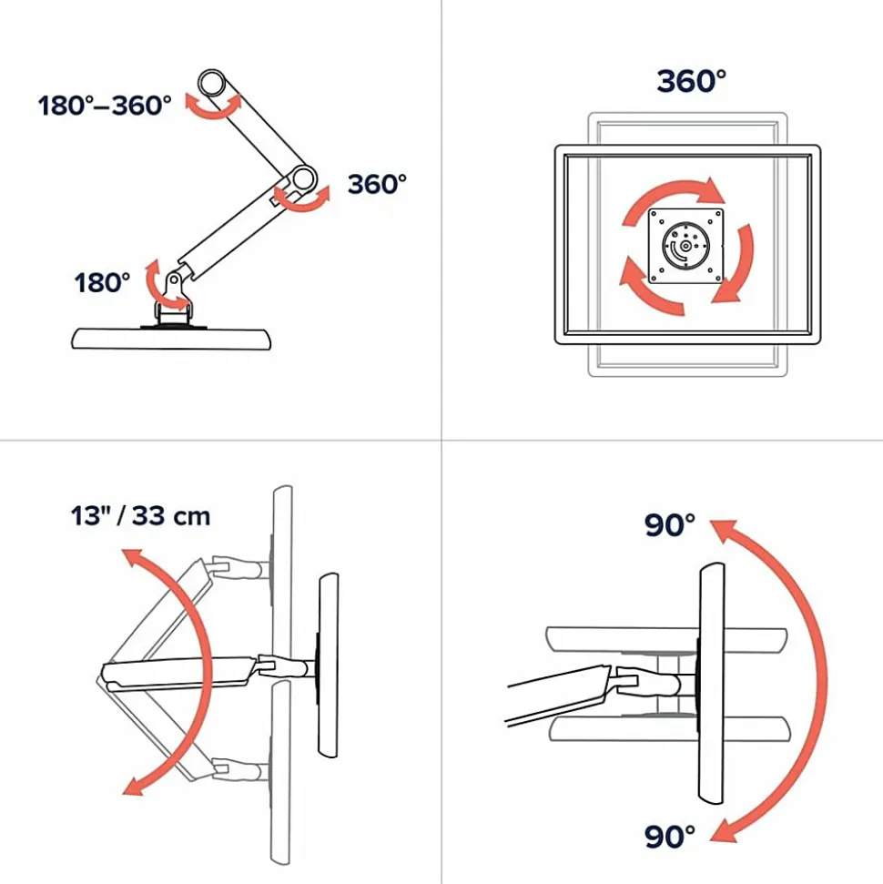 Ergotron Mounting Arm for Monitor, Display Screen, LCD Monitor, Polished Aluminum, Landscape/Portrait, 45496026