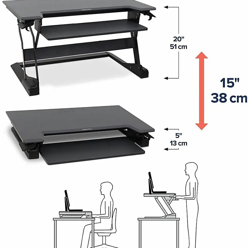 Ergotron WorkFit-TL 39"W Sit-Stand Desk Converter With Adjustable Height, Black