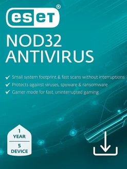 ESET NOD32 Antivirus 2025, 5 Devices, 1 YR Subscription, PC, Download