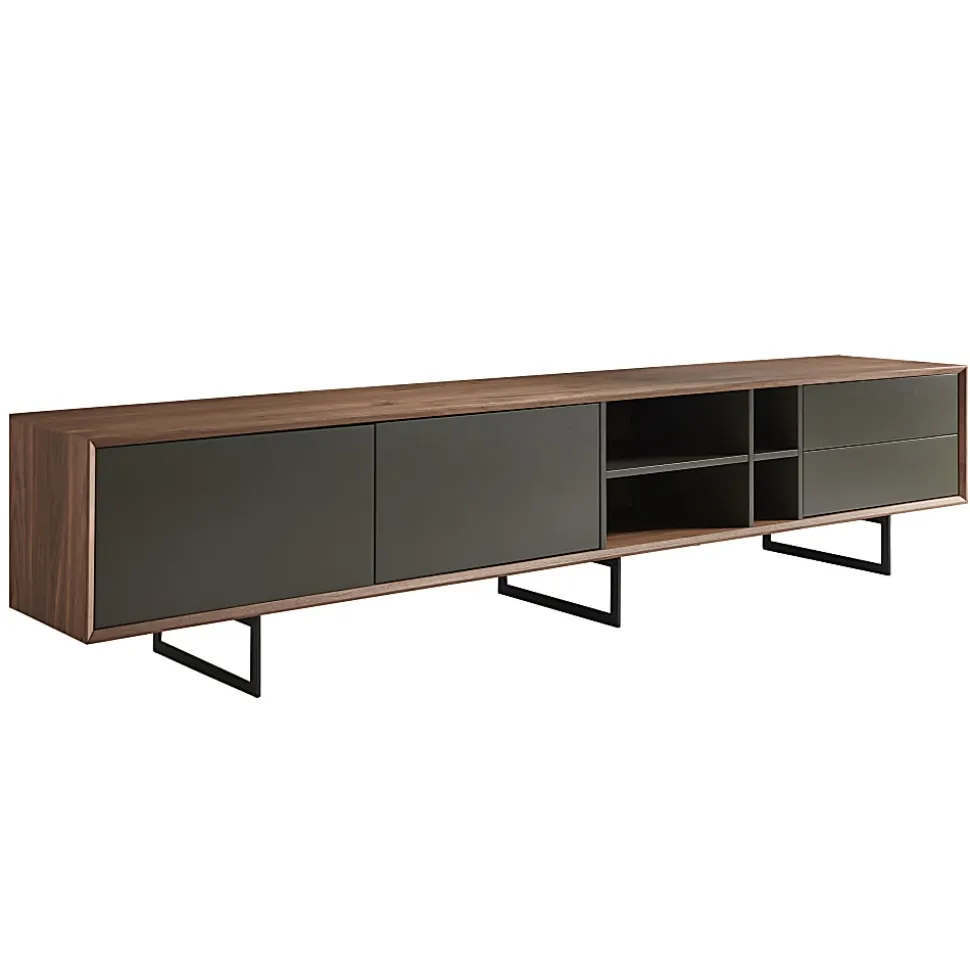 Eurostyle Anderson Media Stand, 19-1/2"H x 94-1/2"W x 16-1/2"D, Walnut/Gray