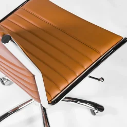 Eurostyle Dirk Armless Faux Leather Low-Back Commercial Office Chair, Chrome/Cognac