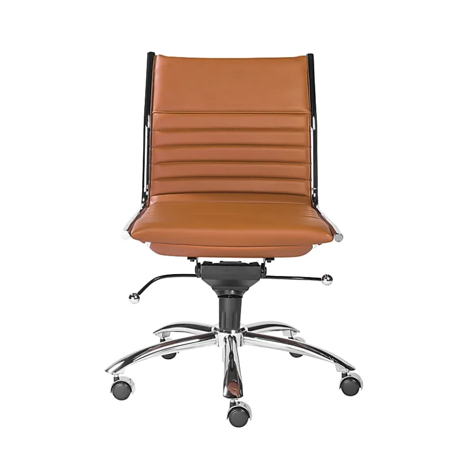Eurostyle Dirk Armless Faux Leather Low-Back Commercial Office Chair, Chrome/Cognac