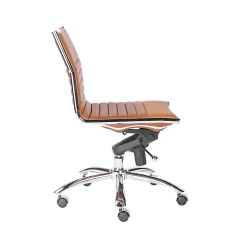 Eurostyle Dirk Armless Faux Leather Low-Back Commercial Office Chair, Chrome/Cognac