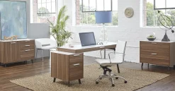 Eurostyle Dirk Faux Leather Low-Back Commercial Office Chair, Chrome/White