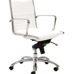 Eurostyle Dirk Faux Leather Low-Back Commercial Office Chair, Chrome/White